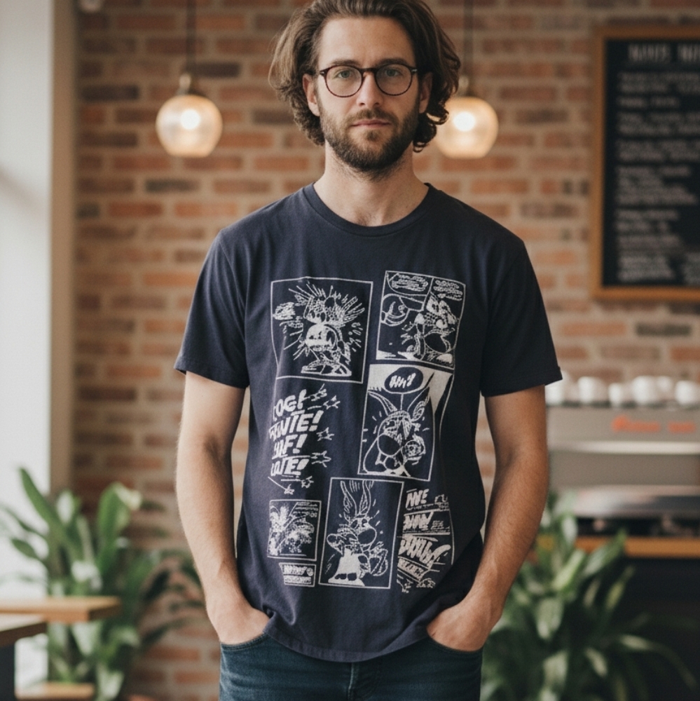 Only & Sons Black Asterix Comic Graphic Tee Medium